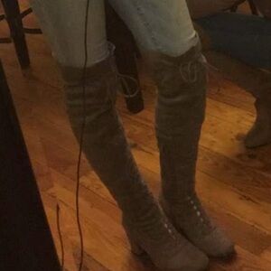 EGO Taupe Over-The-Knee Lace-Up Boots